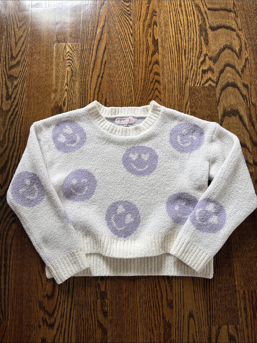 Pink Republic Cream Sweater with Lavender Smiley faces size 14